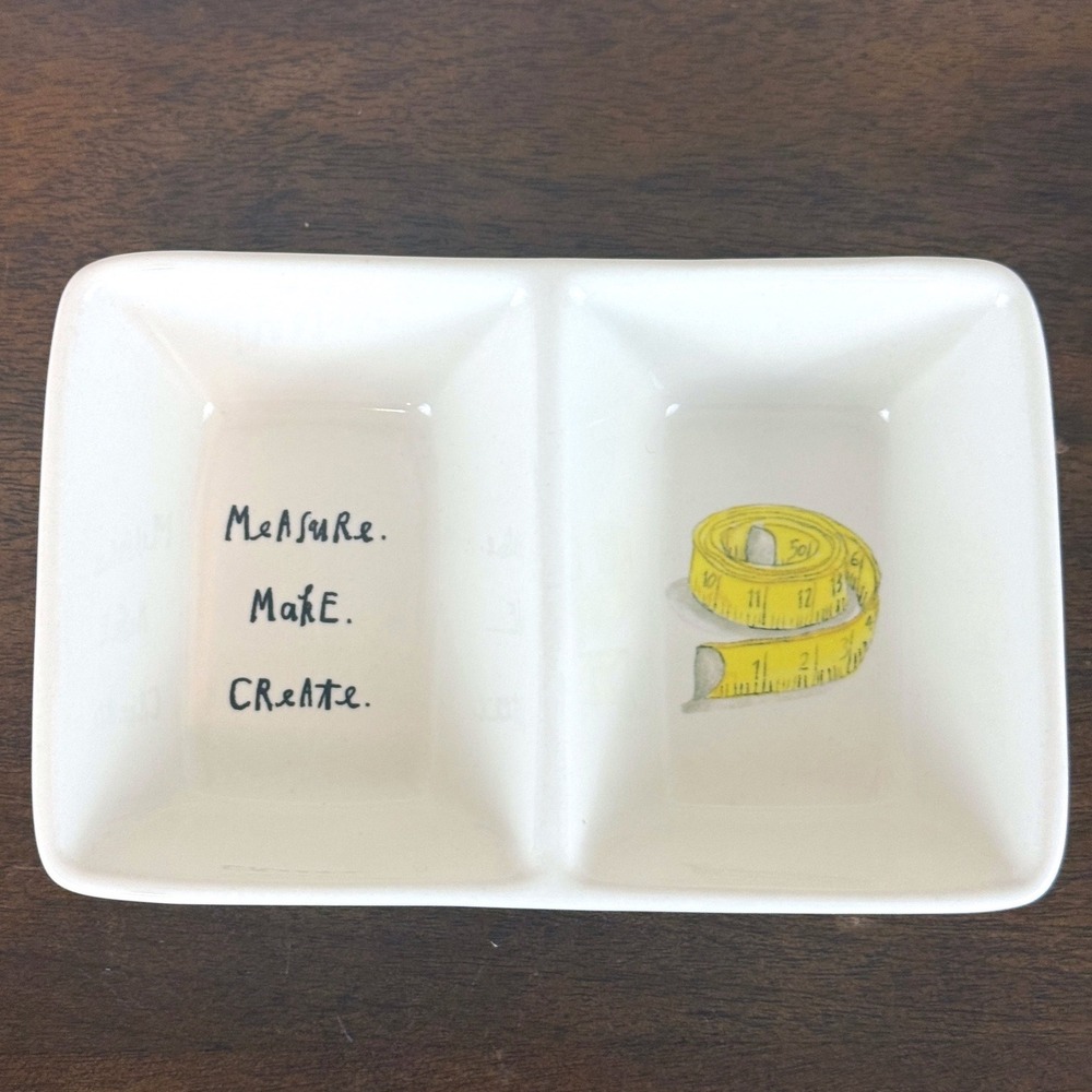Rae Dunn Measure, Make Create Double Sided  Divided Ceramic Trinket Dish 5 x 7.5